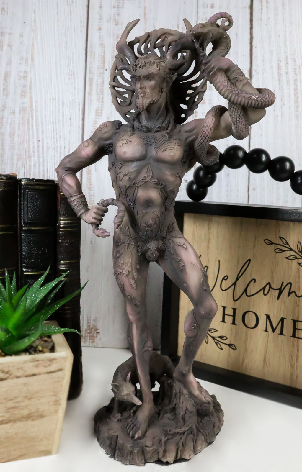 Celtic Shaman God Cernunnos The Horned God Holding Torc & Snake With Fox Statue Celtic Shaman God Cernunnos The Horned God Holding Torc & Snake With Fox Statue