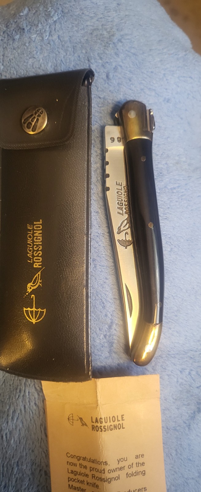  Vintage Laguiole Rossignol 8086 Folding Pocket Knife - Mint/NOS - Real Horn Han
