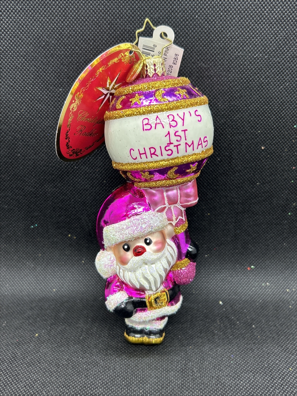 Christopher Radko FIRST TIME RATTLE PRETTY PINK Christmas Ornament NEW With Tags