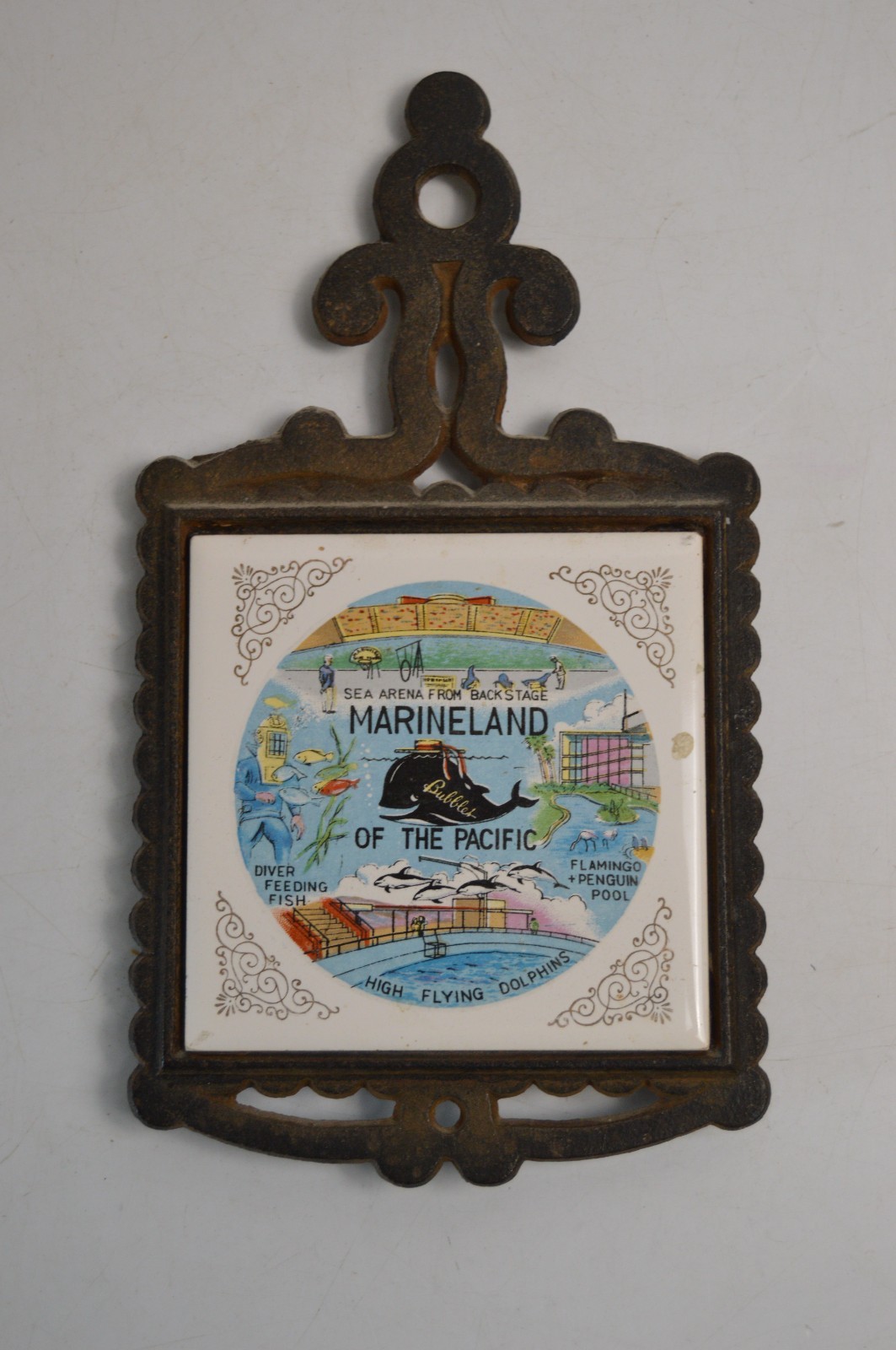 Vintage Marineland Of The Pacific Theme Park Cast Iron Trivet MCM Japan
