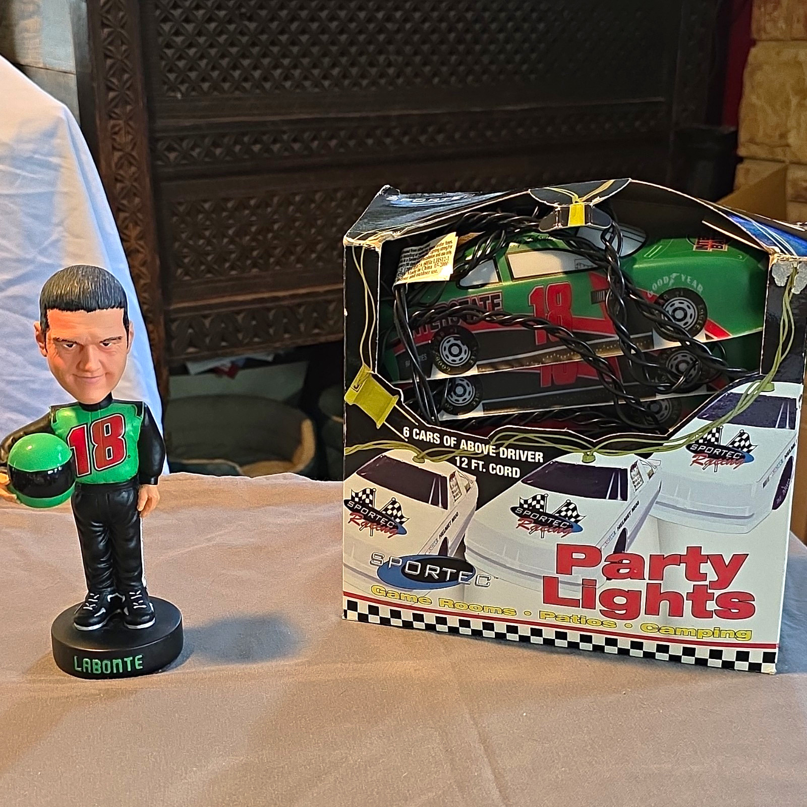 NASCAR Bobby Labonte #18 Bobble Head and Race Car Party String Lights NASCAR Bobby Labonte #18 Bobble Head and Race Car Party String Lights
