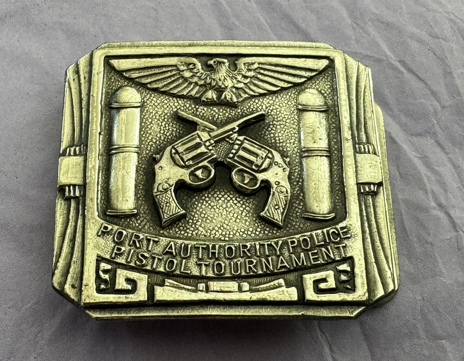 Antique 1957 Sterling Silver Port Authority Police Pistol Tournament Belt Buckle