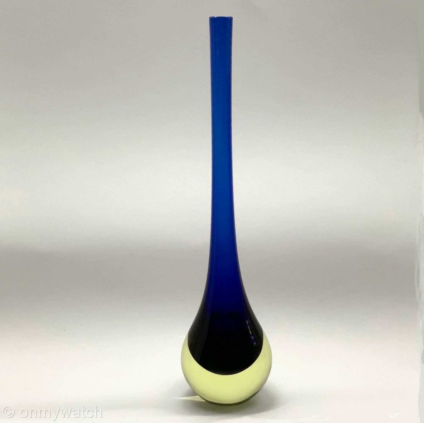 RARE Vtg MURANO 🇮🇹 VASELINE Cobalt Vase CENEDESE 12