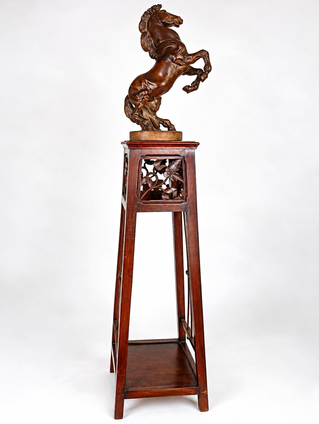 Vintage Austin Sculpture Rearing Stallion Horse Bronze Finish w/ Wood Stand