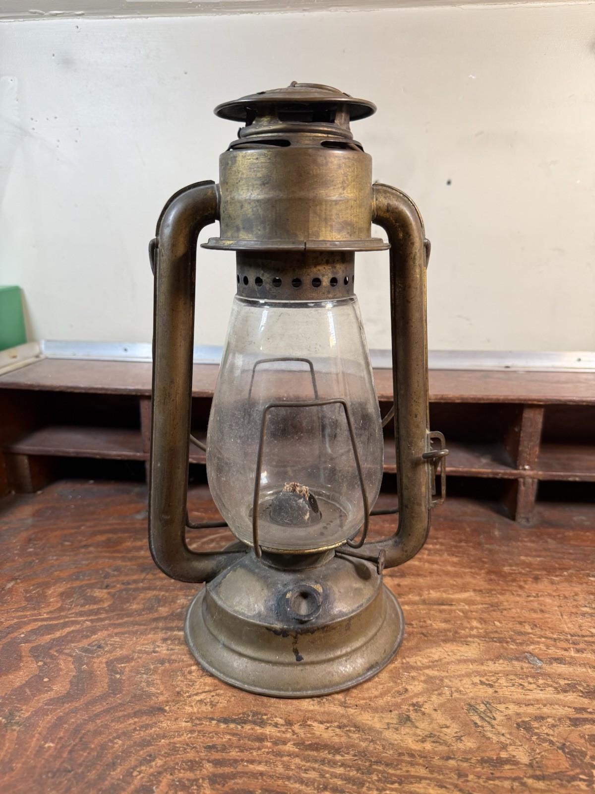 Early Brass DIETZ JUNIOR.  First Generation.   Few Cracks. Tubular Barn Lantern