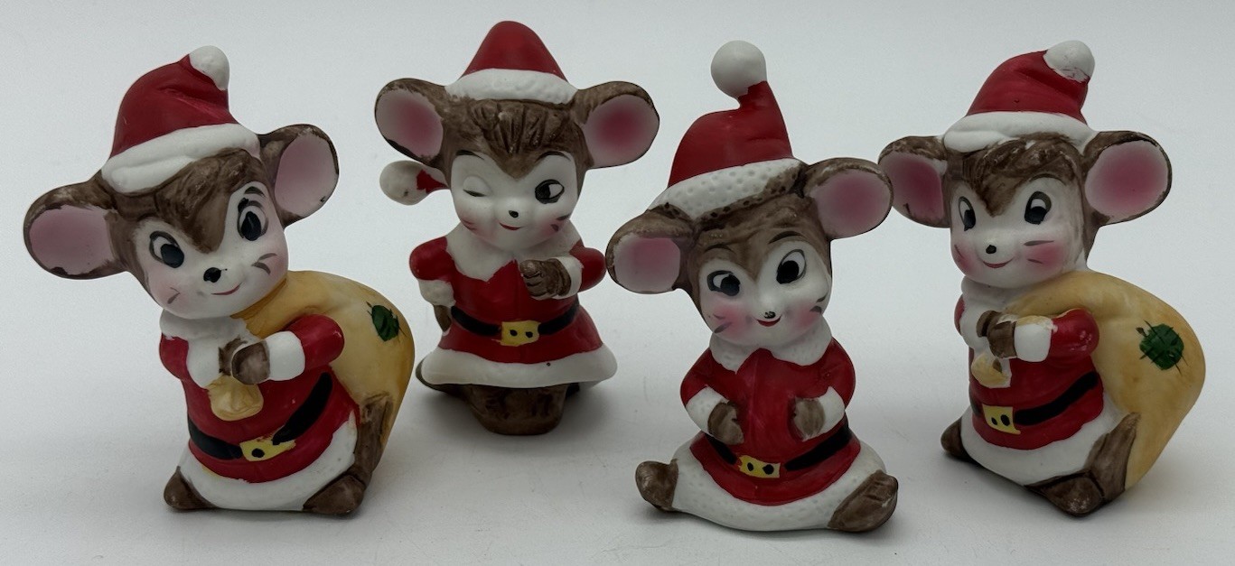 Vintage Flambro Christmas Mice Santa Mouse Set Of 4