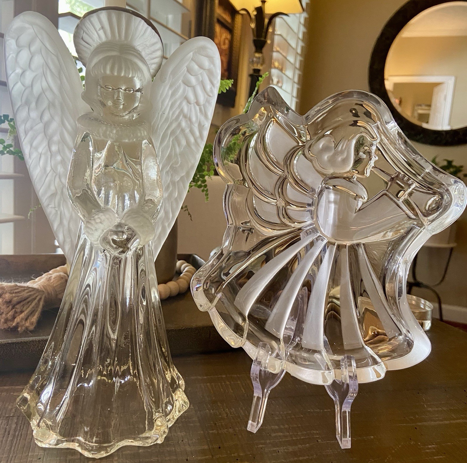 Vintage Celebrations Crystal Angel w/candle & Mikasa Heavenly Song Angel Tray. Vintage Celebrations Crystal Angel w/candle & Mikasa Heavenly Song Angel Tray.