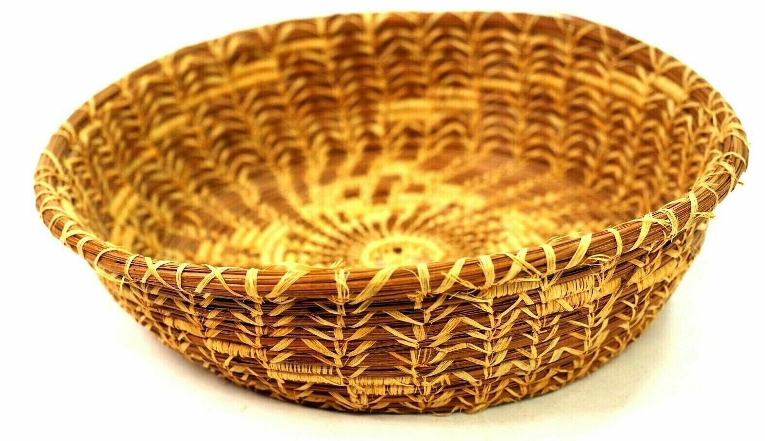 Antique Pine Needle Lacey Woven Coil Basket 9\