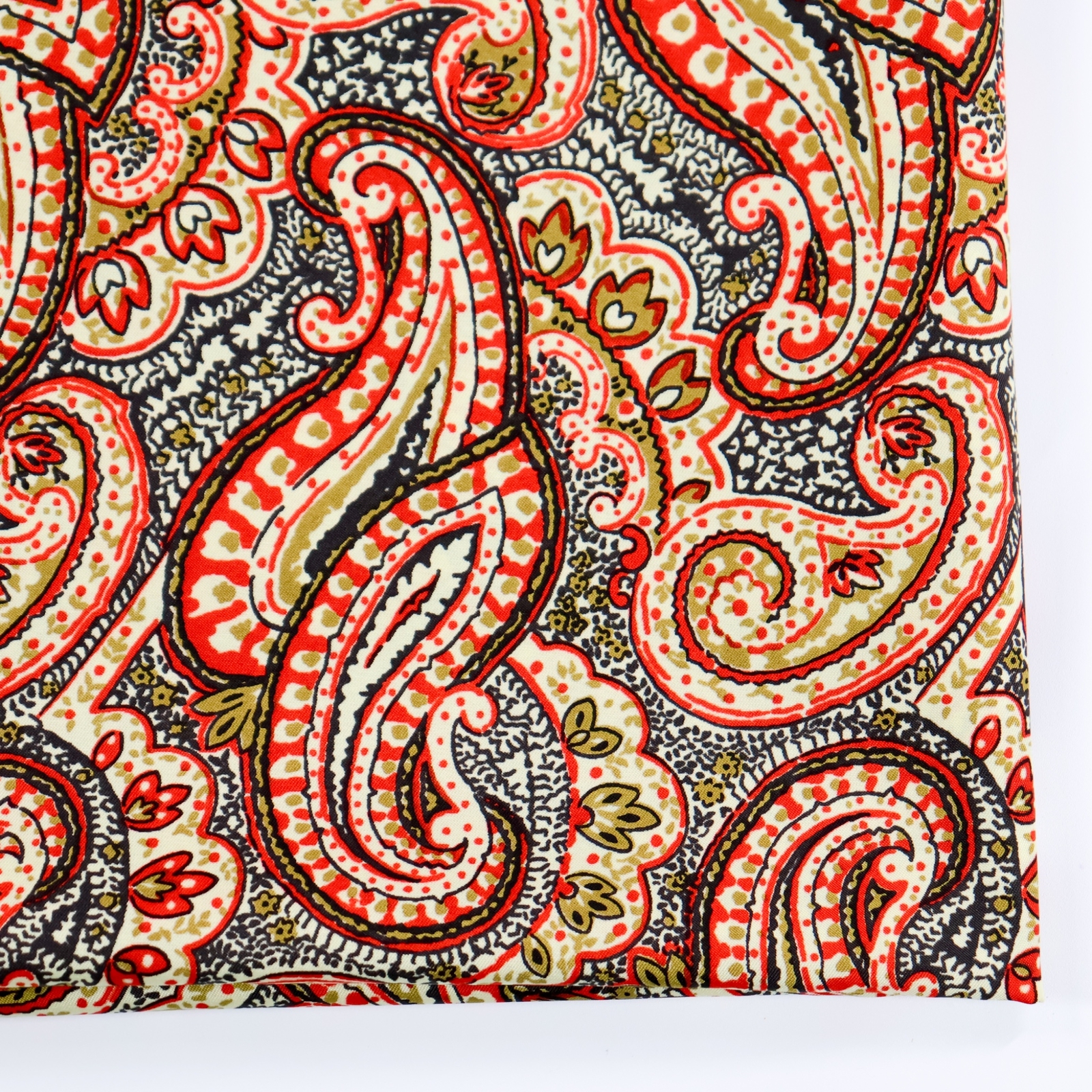 Vintage Fabric 1950s Dressmaking Clothing Rayon Paisley Red Yellow Black 46x48
