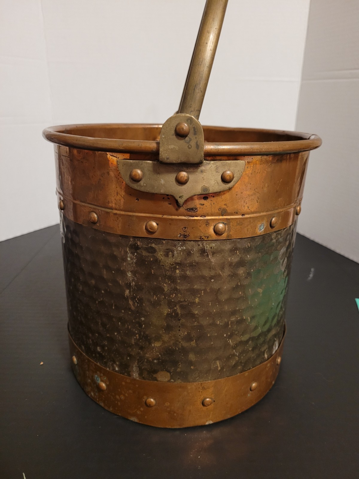 Vintage copper and brass fireside coal bucket hearth scuttle