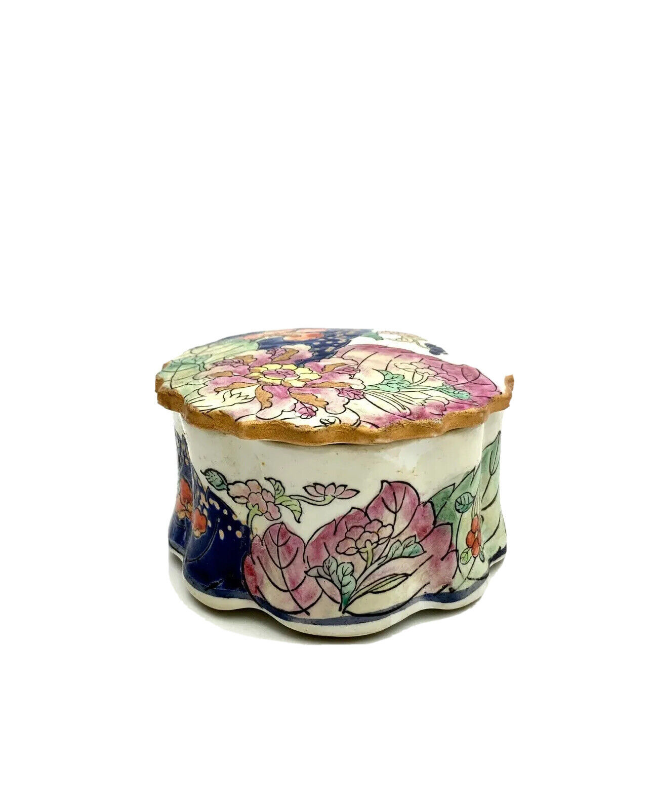 Tobacco Leaf Trinket Box with Colorful Design Vintage Oriental Gift Decor
