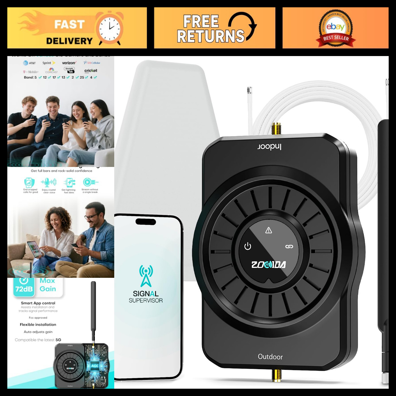 Cell Phone Signal Booster for All US Carriers, Boosts 5G 4G, Cell Phone Booster
