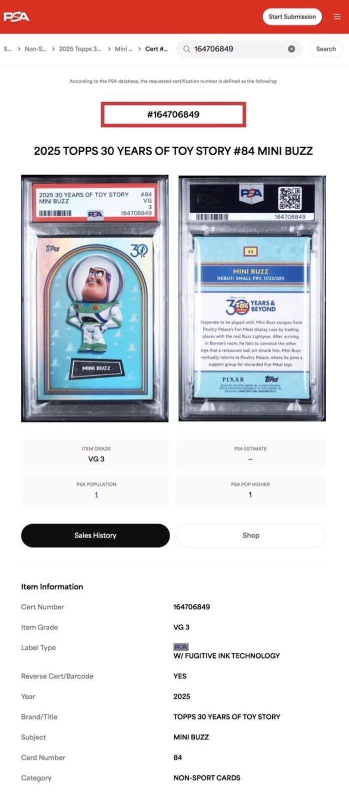 2025 TOPPS 30 YEARS OF TOY STORY #84 MINI BUZZ