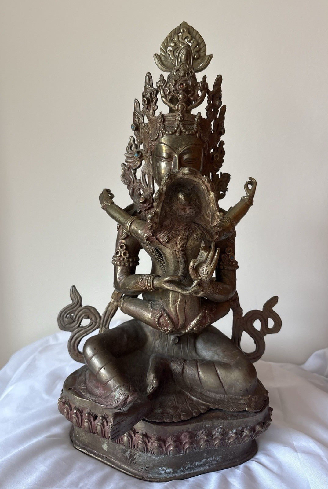 Antique Nepalese/Tibetan Bronze Vajrasattva Yab-Yum Statue 16” Tourquoise Coral