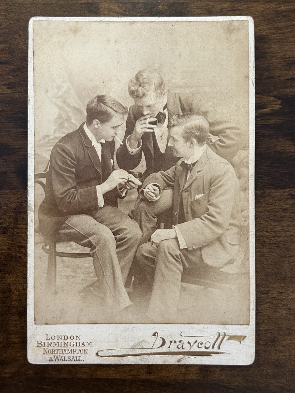 Men Smoking Cigarettes London Draycott Cabinet Card Antique Photo Tobacciana