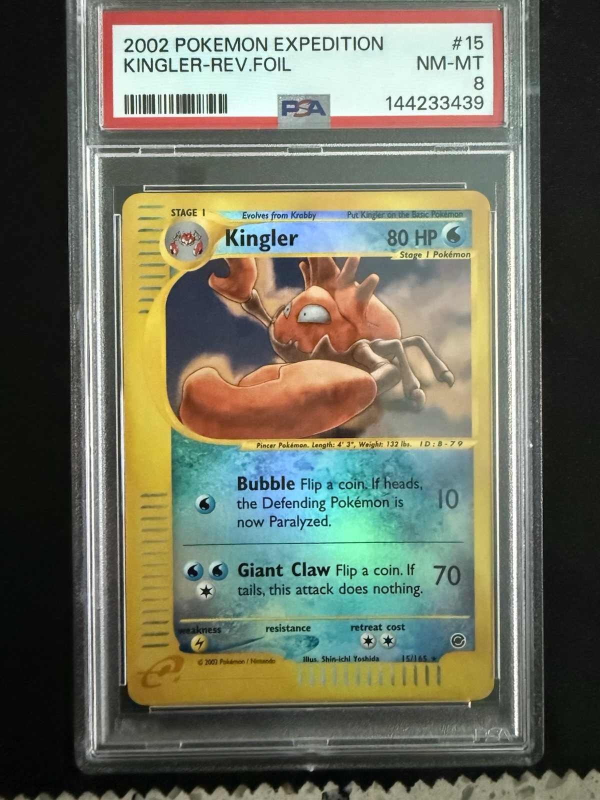 Kingler 15/165 2002 Pokemon Expedition PSA 8 Reverse Foil Holo New Cert