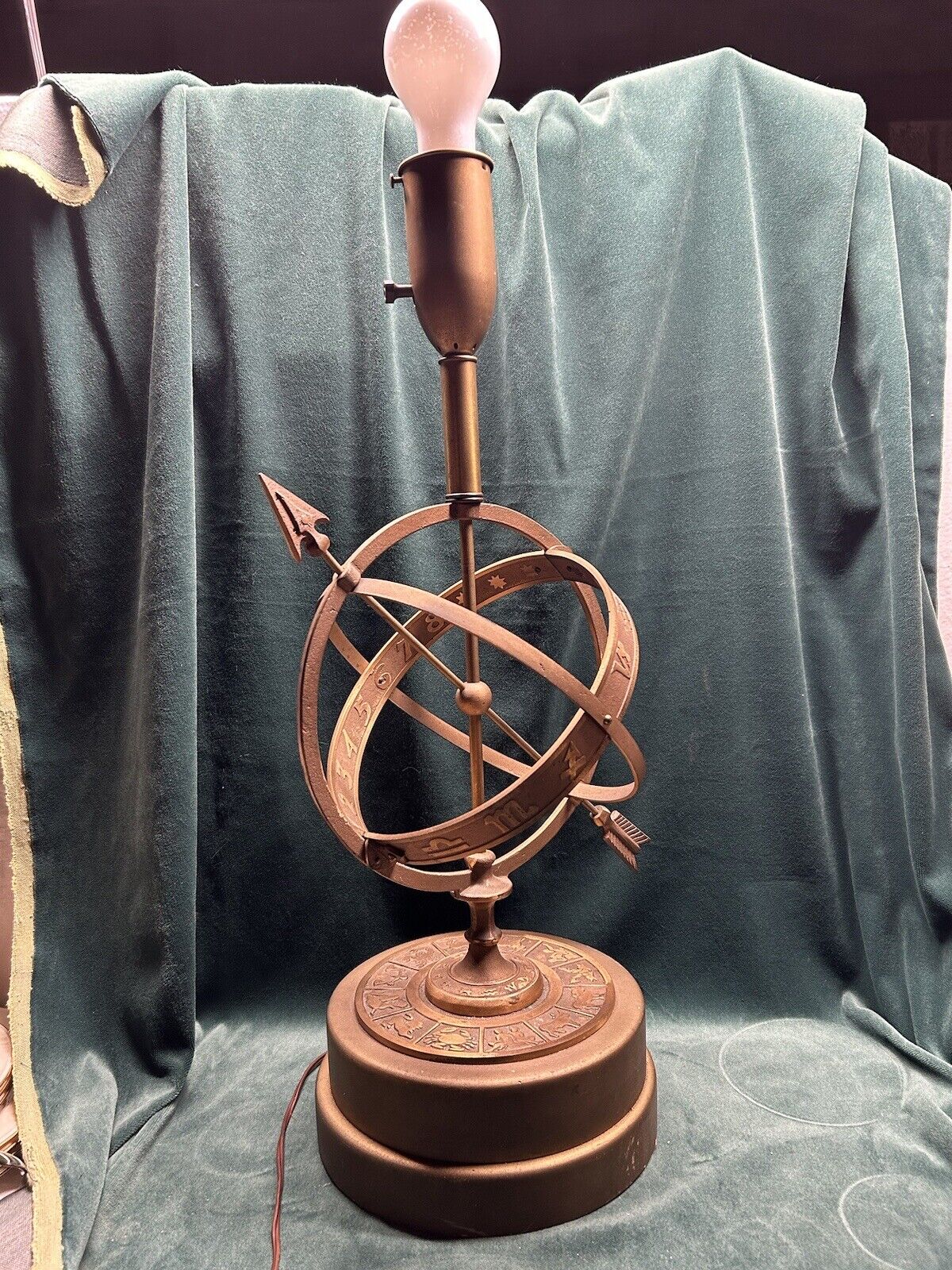 Rare Vintage Armillary Bronze Table Lamp By Frederick Cooper