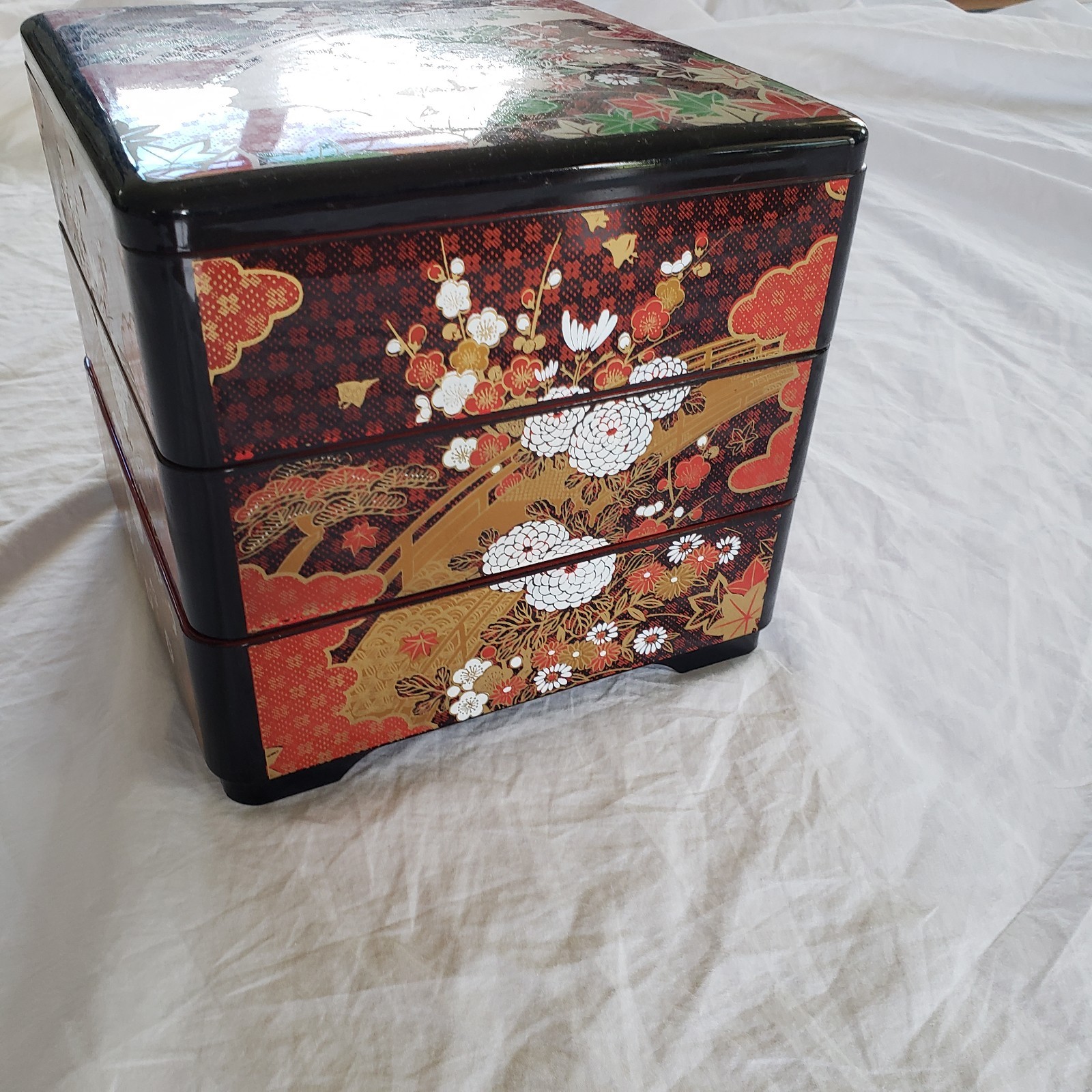Vintage Japanese 3 Tier Jubako Bento Box Lacquerware Stacking Food Storage