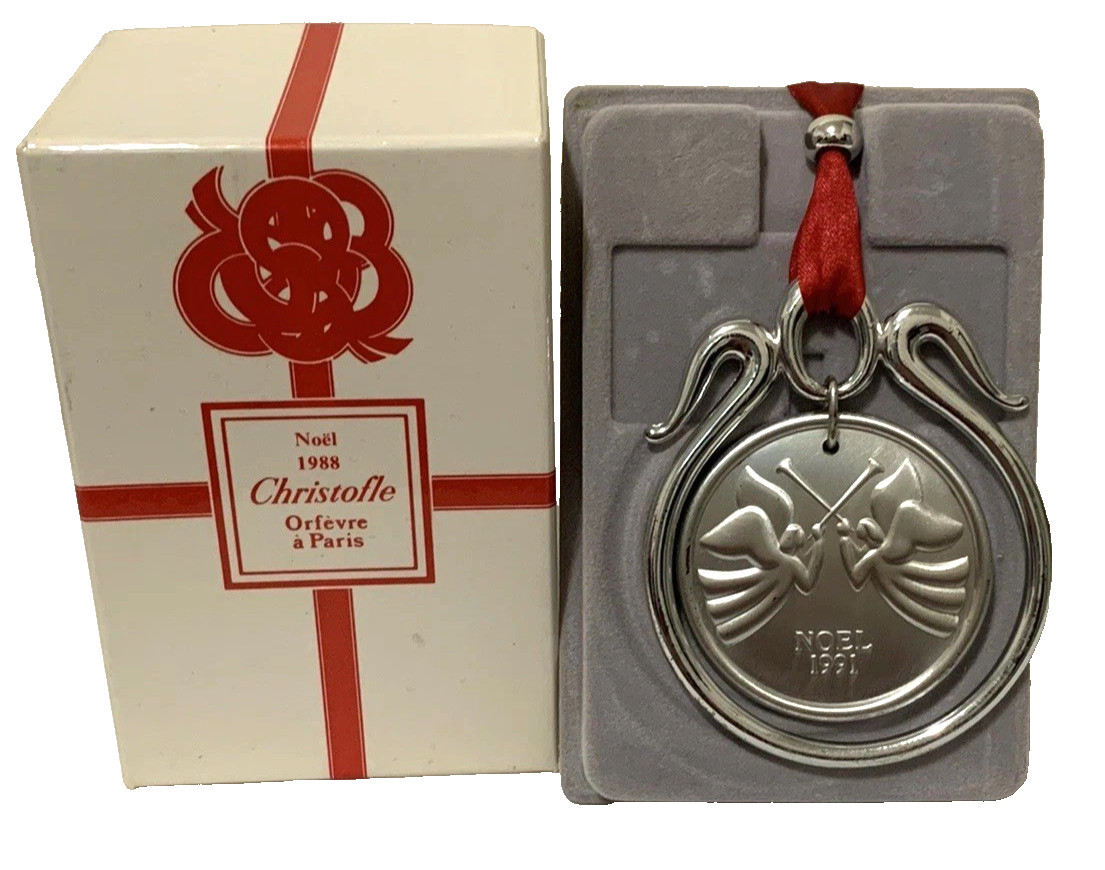 Christofle Paris France Noel 1991 Christmas Angel Silver Tone Ornament w/Box VTG