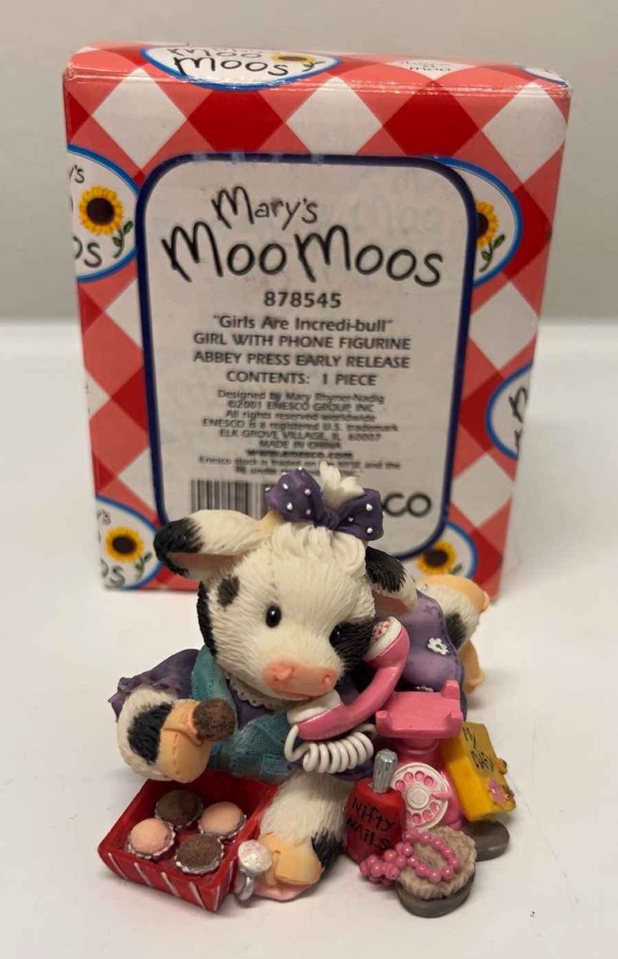 Enesco Mary’s Moo Moos Cow Figurine “Girls Are Incredi-bull” Girl w/ Phone