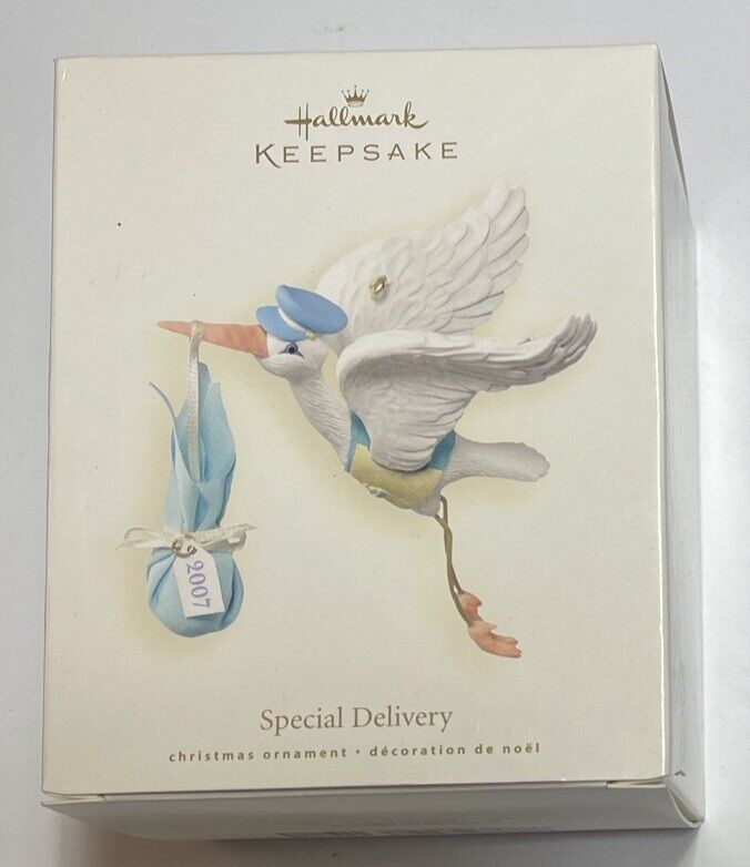 Hallmark Keepsake - Special Delivery Stork with Boy Bundle Ornament 2007