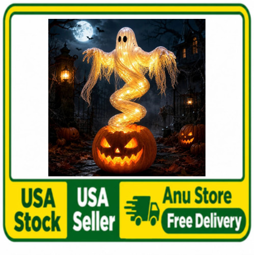 LED Swirling Ghost Pumpkin Yard Lamp | Lighted Halloween Garden Decor, Outdoor L