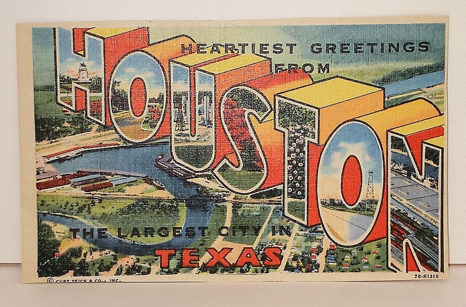 Vintage 1940s Heartiest Greetings From Houston Postcard Excellent Condition 