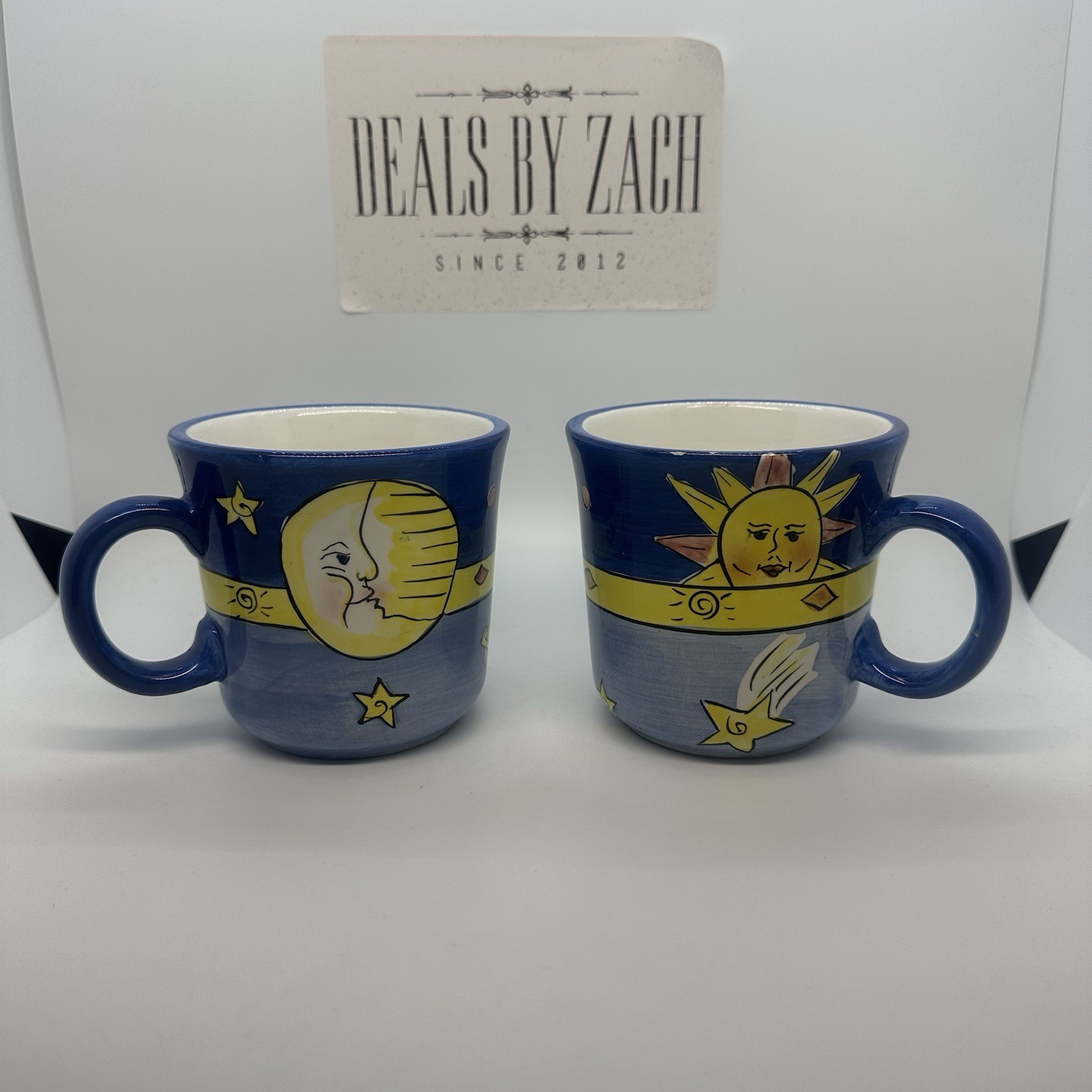 Pair of Inspirado Stonelite Celestial Sun & Moon 90s Vintage Ceramic Coffee Mugs Pair of Inspirado Stonelite Celestial Sun & Moon 90s Vintage Ceramic Coffee Mugs