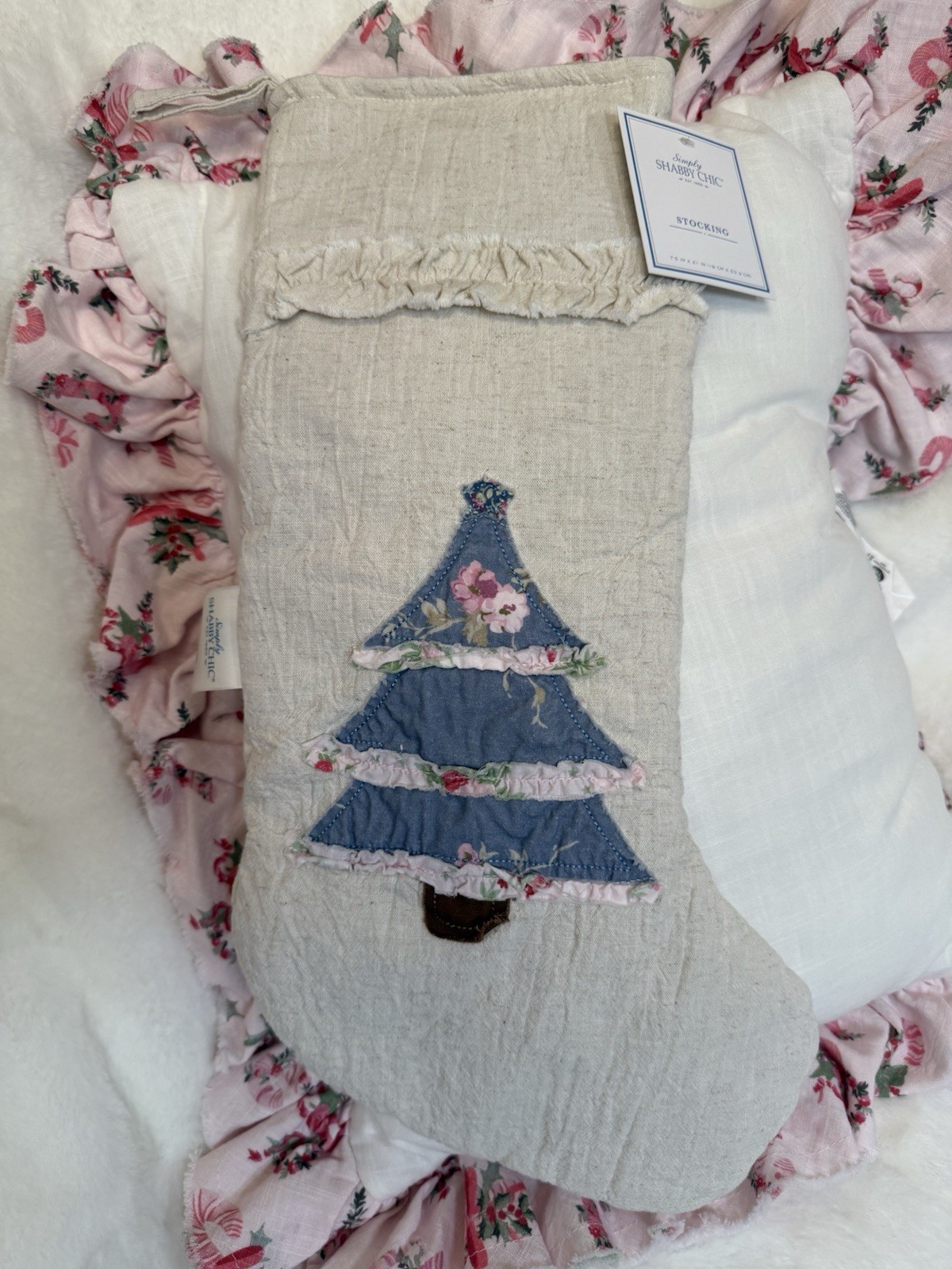 NWT Simply Shabby Chic Rachel Ashwell Floral Christmas Tree Holiday Stocking