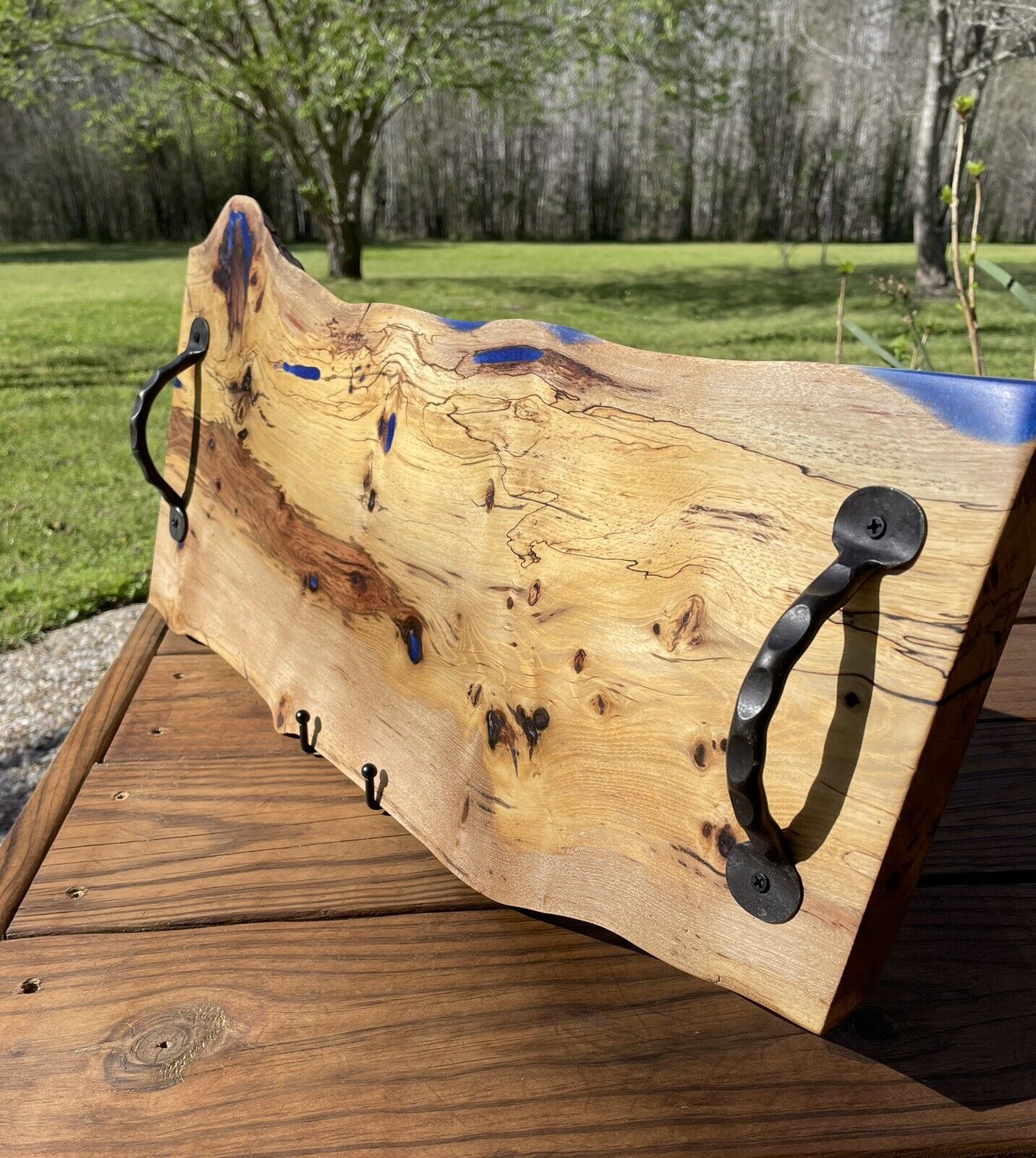 Pecan With Epoxy Highlights Charcuterie Serving  Tray.  Beautiful One Of A Kind.