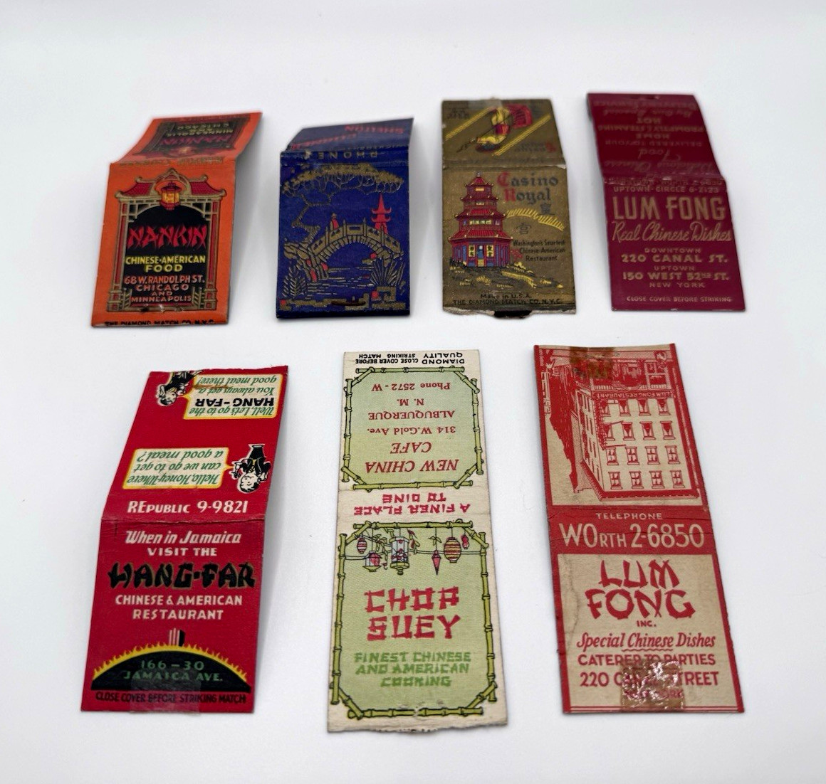 Vintage Restaurant Matchbooks Lot of 7 Linn Fong New China Cafe Manhattan