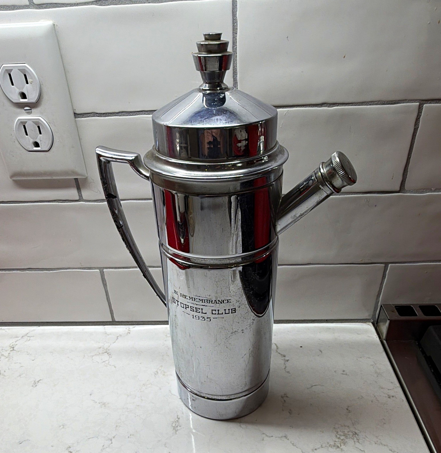 1930s Art Deco Manning Bowman Chrome Cocktail Shaker Pitcher Stopsel Club 1935