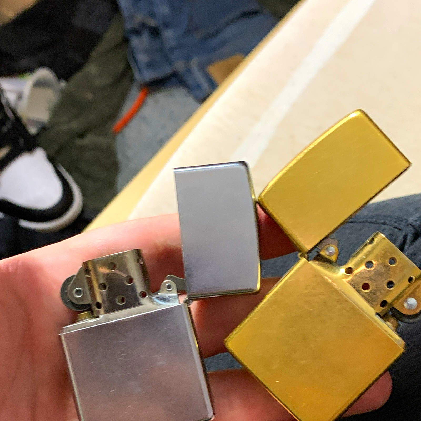 Zippo Lot of 2 Brass & Chrome Lighters Bottom Stamped Bradford PA Made USA