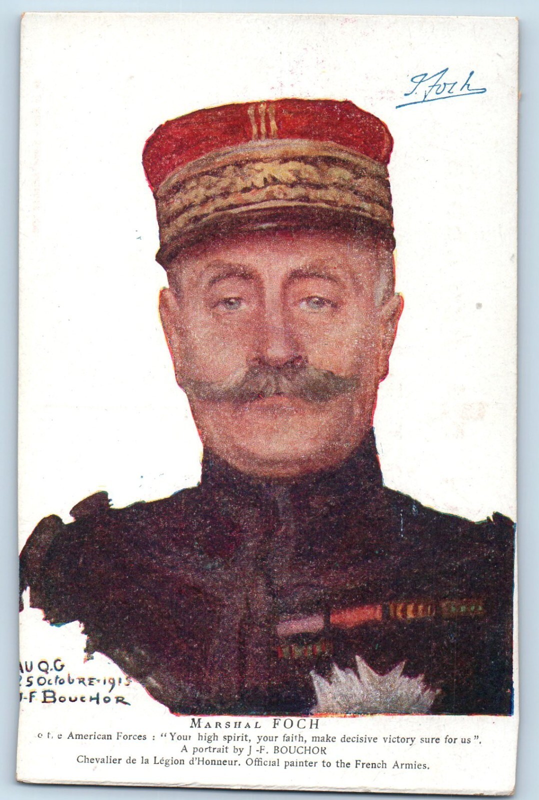Marshal Foch Postcard French General J F Bouchor Portrait WWI c1910's Antique