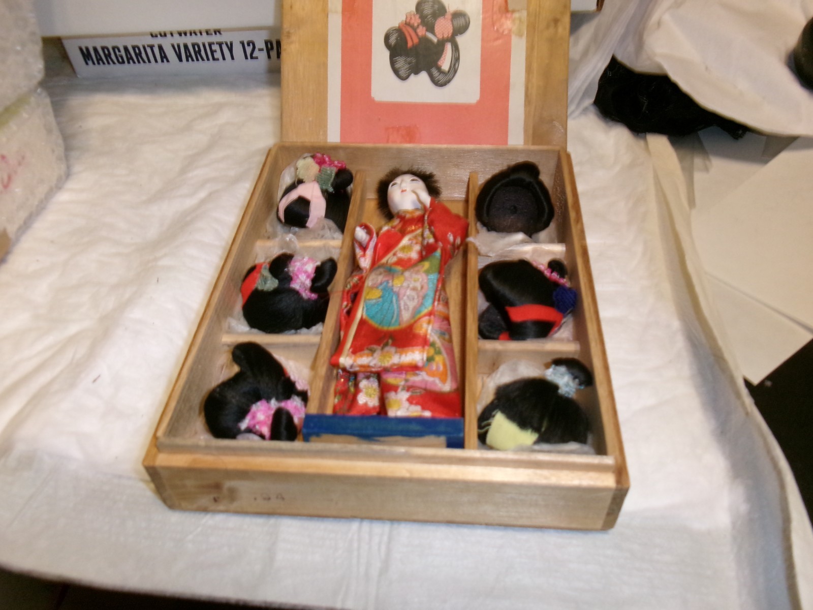 Beautiful Vintage Hanako Japanese Doll with Six 6 Wigs in Original Wooden Box