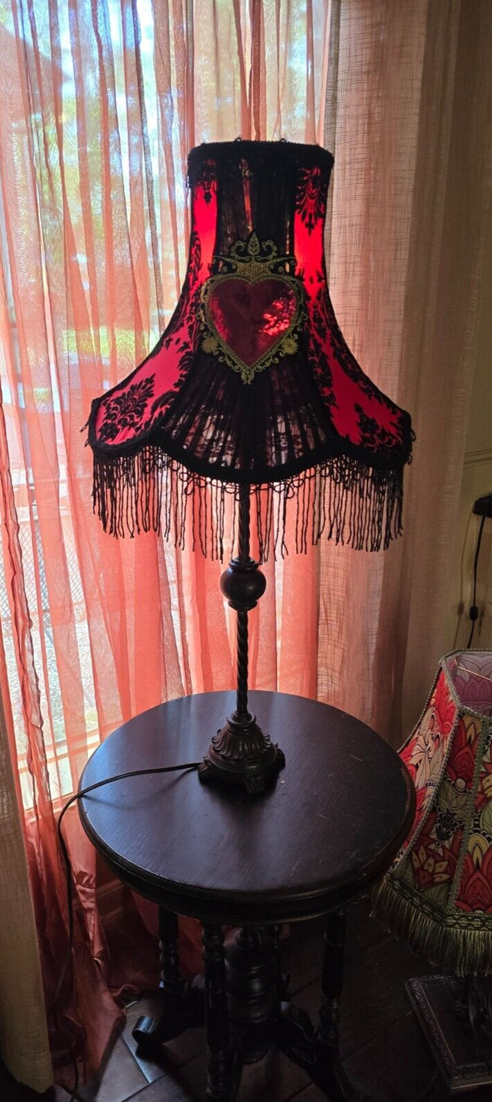 Handmade Victorian Red/Black/ Milagro Heart w Sequins Pleated Lampshade Only Handmade Victorian Red/Black/ Milagro Heart w Sequins Pleated Lampshade Only