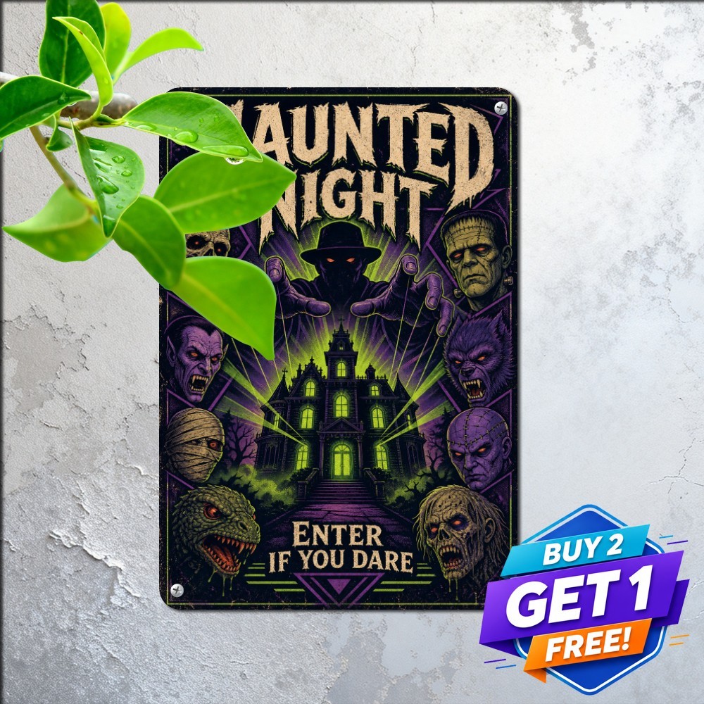 Haunted House Spooky Full Moon Horror Cinema Art Metal Tin Sign 8x12 Man Cave