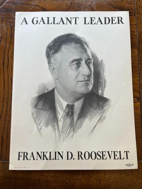 Original 1936 'A GALLANT LEADER' FRANKLIN D ROOSEVELT CAMPAIGN POSTER Unused FDR