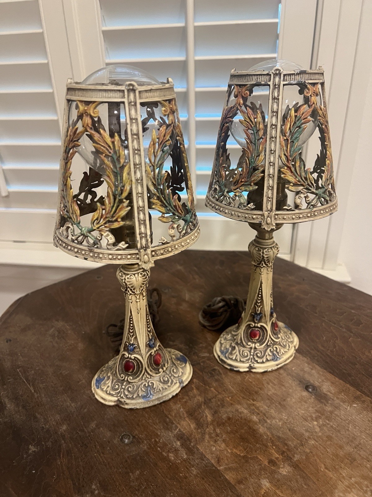 Antique Pair Art Nouveau Spelter Barbola Boudoir Lamps Need Rewiring Antique Pair Art Nouveau Spelter Barbola Boudoir Lamps Need Rewiring