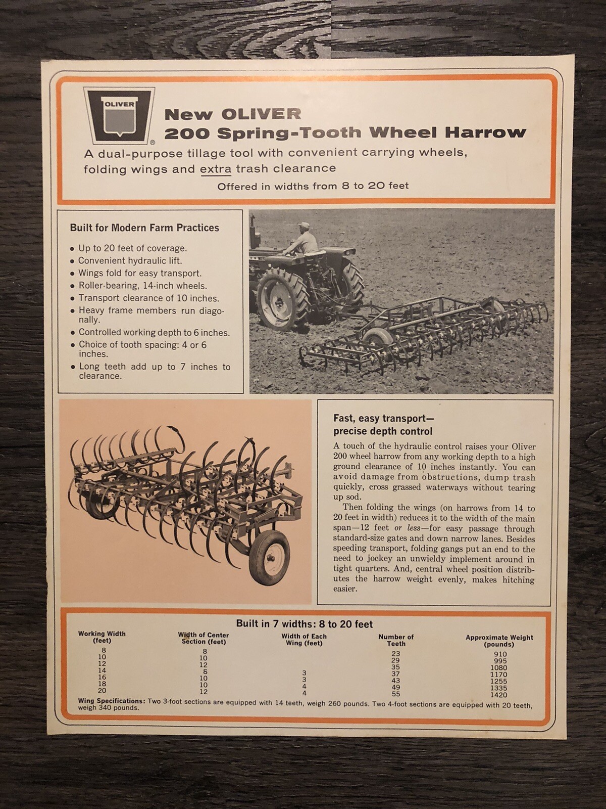 Vintage Oliver New Oliver 200 Spring-Tooth Harrow Brochure New Old Stock 1 page