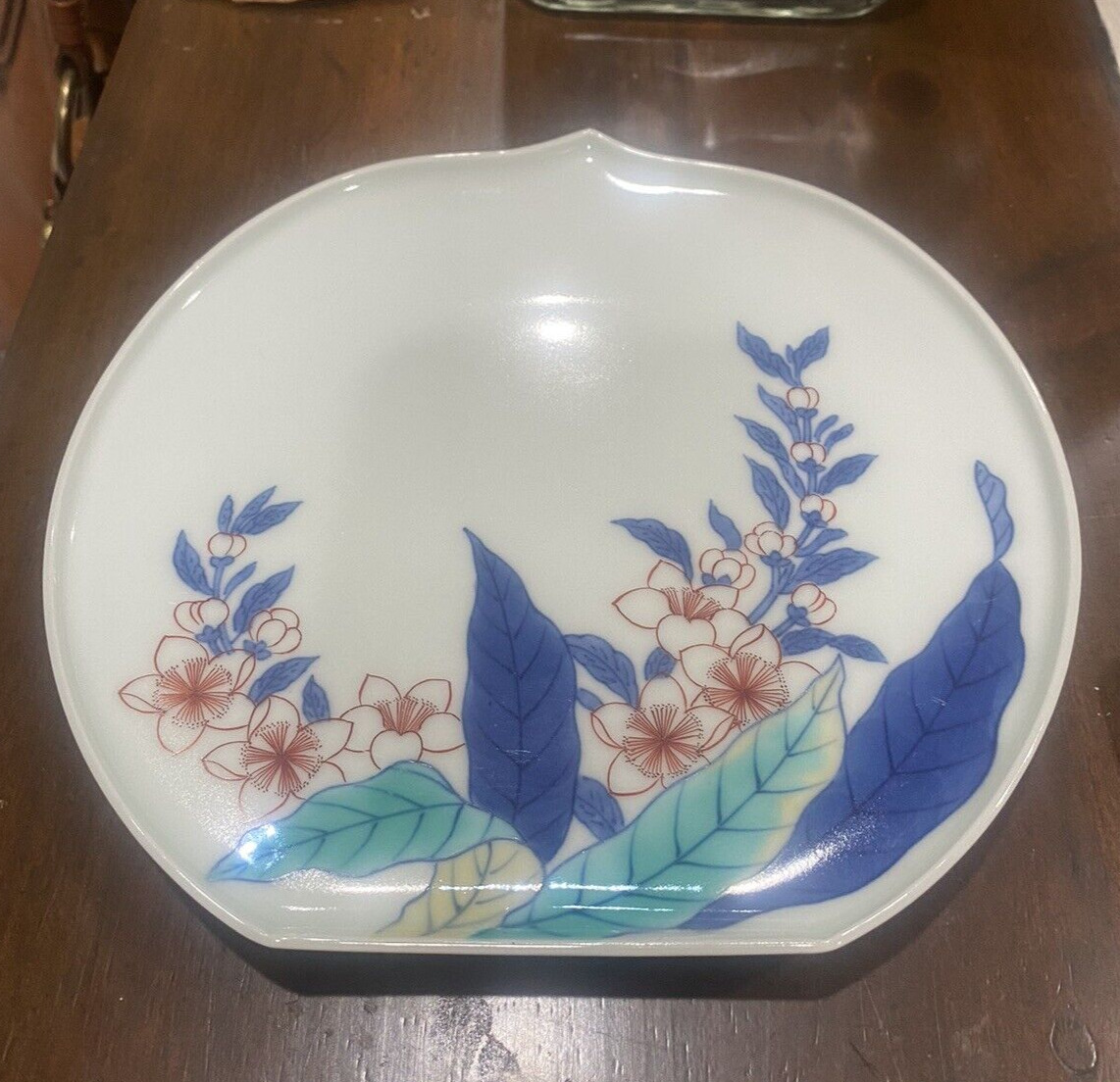 Vintage Imaizumi Imaemon Colored Nabeshima Ware Botanical Plate Signed