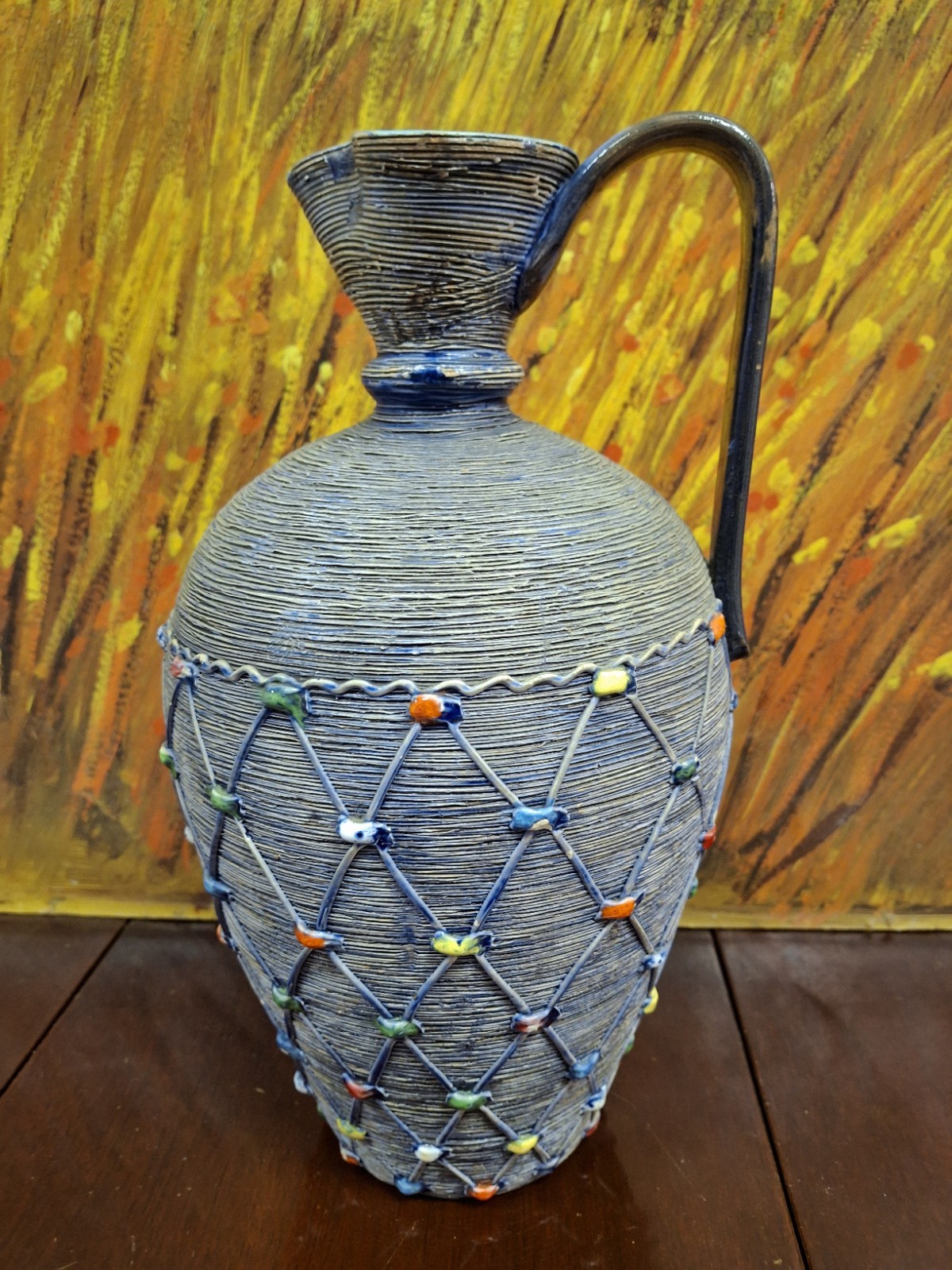 STUNNING MCM Italian Elbee Limited Edition #30 /120 Ceramic Jeweled Ewer Vase 