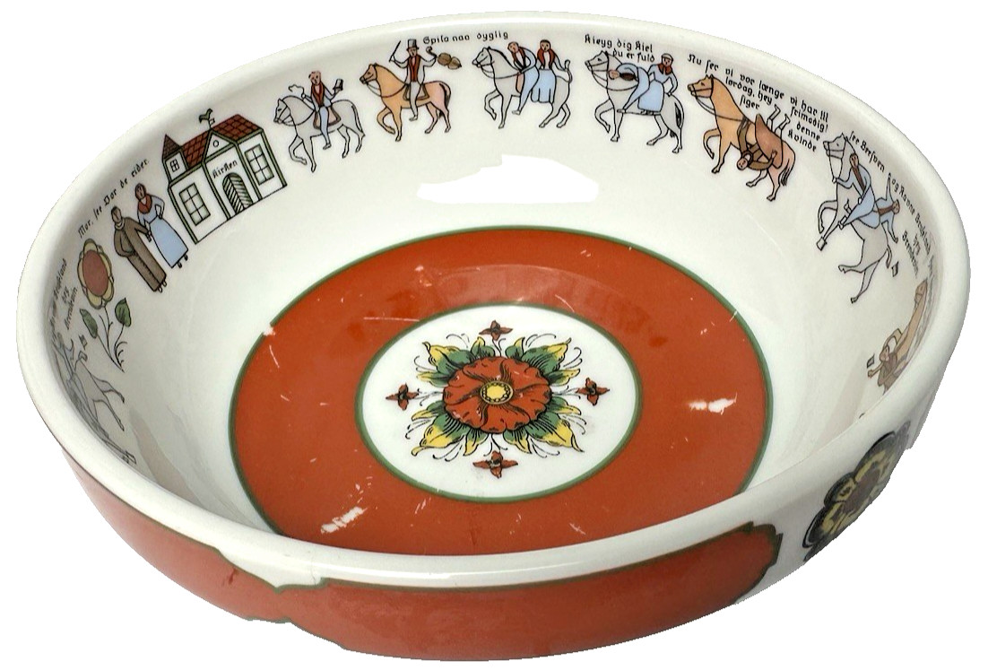 VTG Porsgrund Norwegian Bowl Wedding Procession Scandinavian Folk Art Ceramic