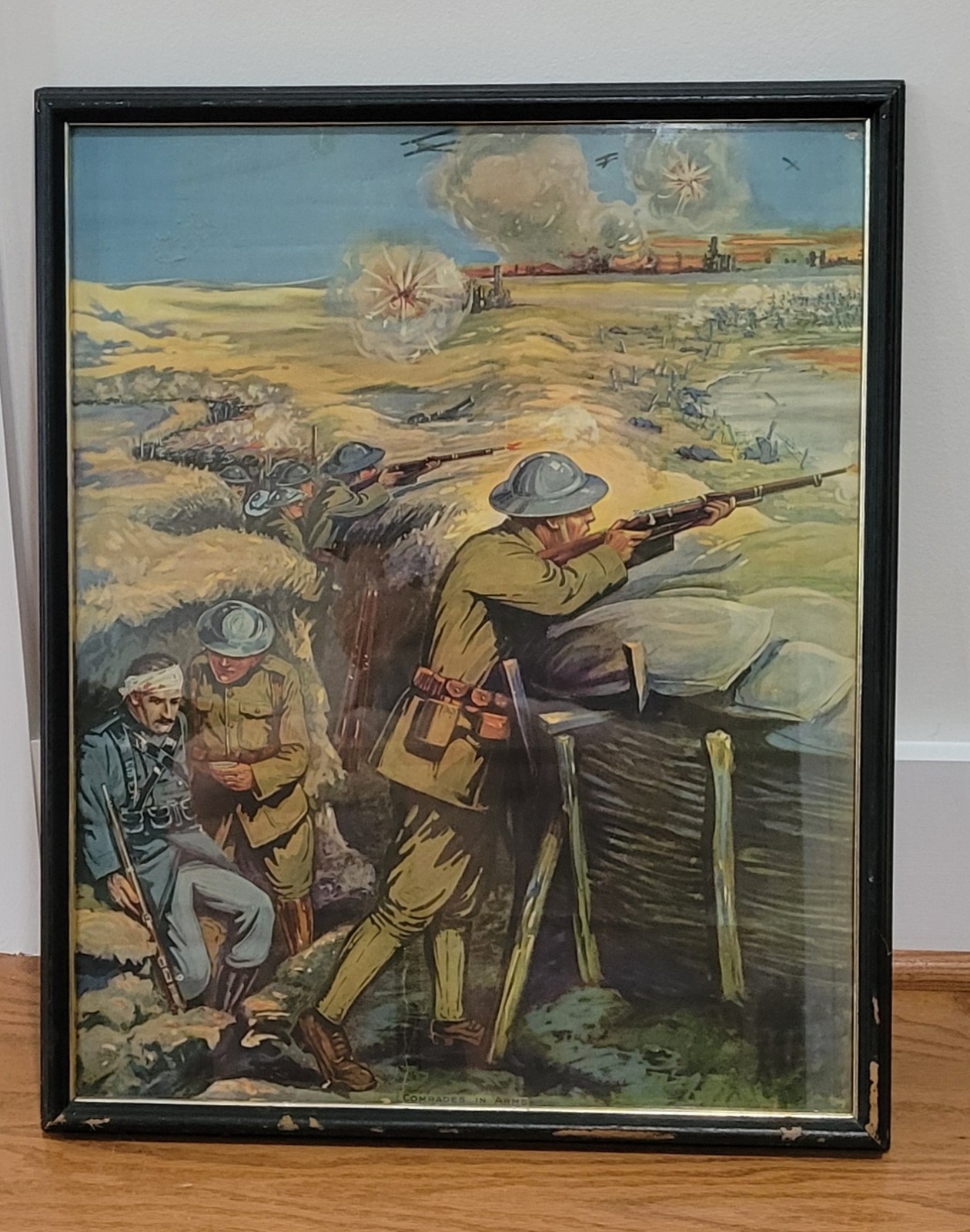 WWI Copyright 1918 Framed Print 'COMRADES IN ARMS' No 10017 by James Lee