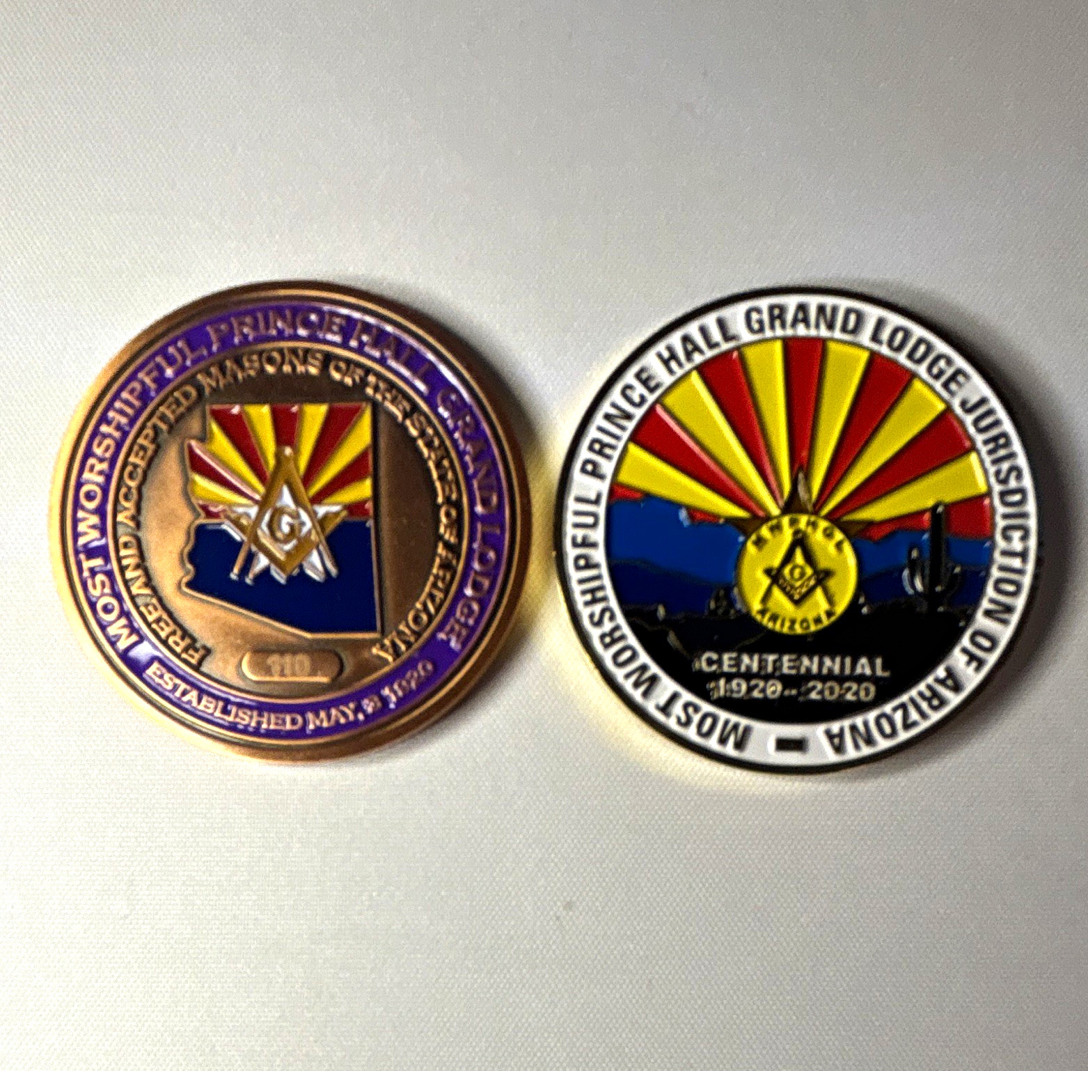 2 Prince Hall Grand Lodge Arizona Centennial 1920-2020 Masonic Challenge Coins 2 Prince Hall Grand Lodge Arizona Centennial 1920-2020 Masonic Challenge Coins