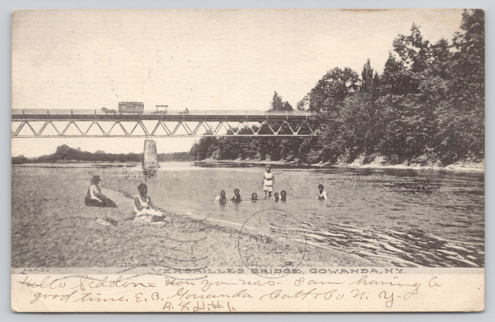 Versailles Bridge Gowanda NY Swimming Bathers c1906 Postcard Armes