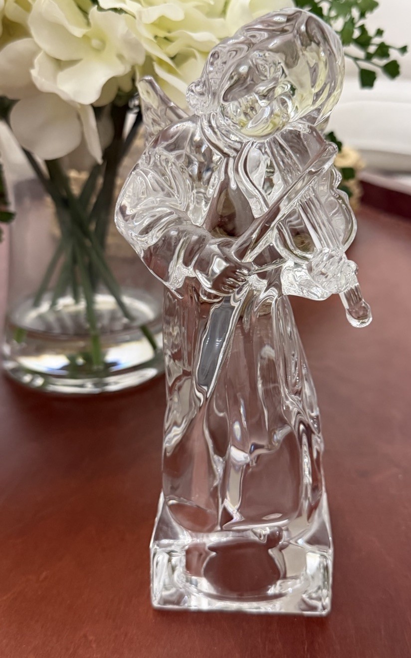 Vintage MIKASA German Angel Figurine Mandolin 21cm Crystal Collectible