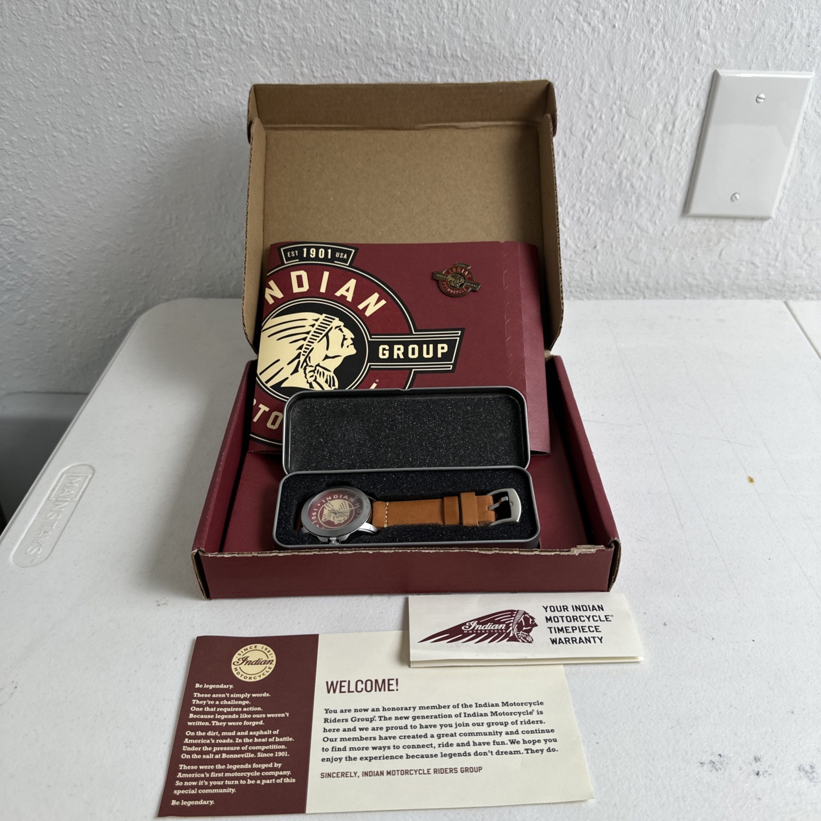 INDIAN MOTORCYLE WELCOME KIT WATCH, Patch, BADGE CLASP ETC COLLECTIBLE New