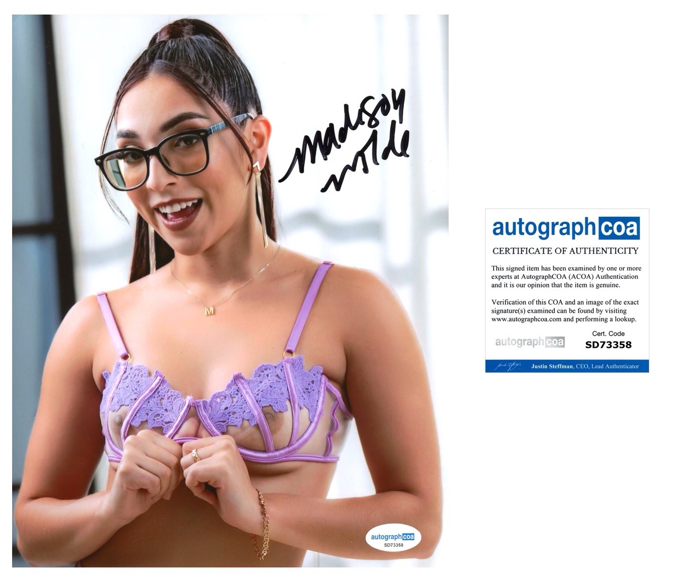 MADISON WILDE  SIGNED 8x10 PHOTO POPULAR ADULT MOVIE ACTRESS RARE - ACOA COA