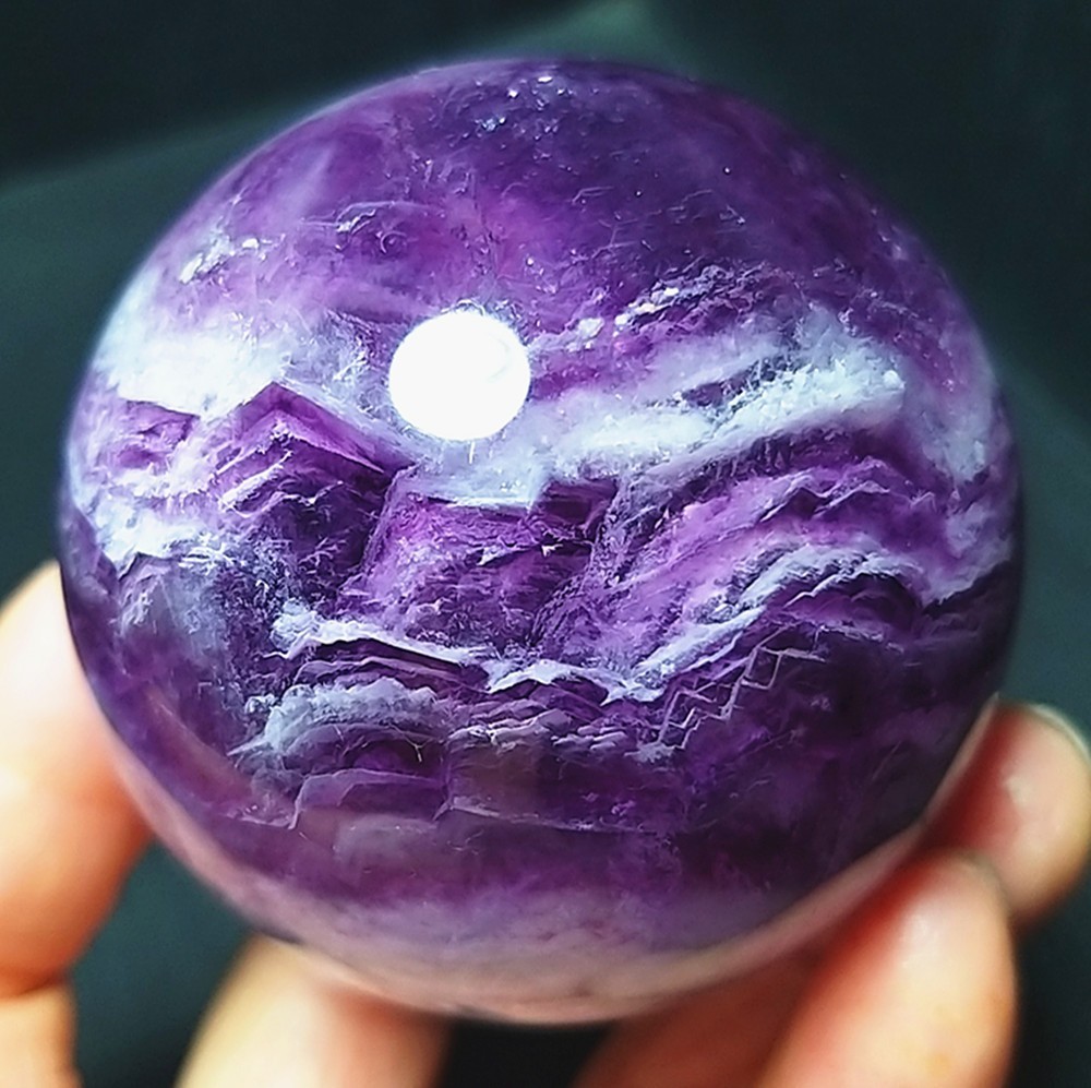 RARE 284g Natural Purple Cloud Layer Fluorite Crystal Sphere Ball Healing CA4896